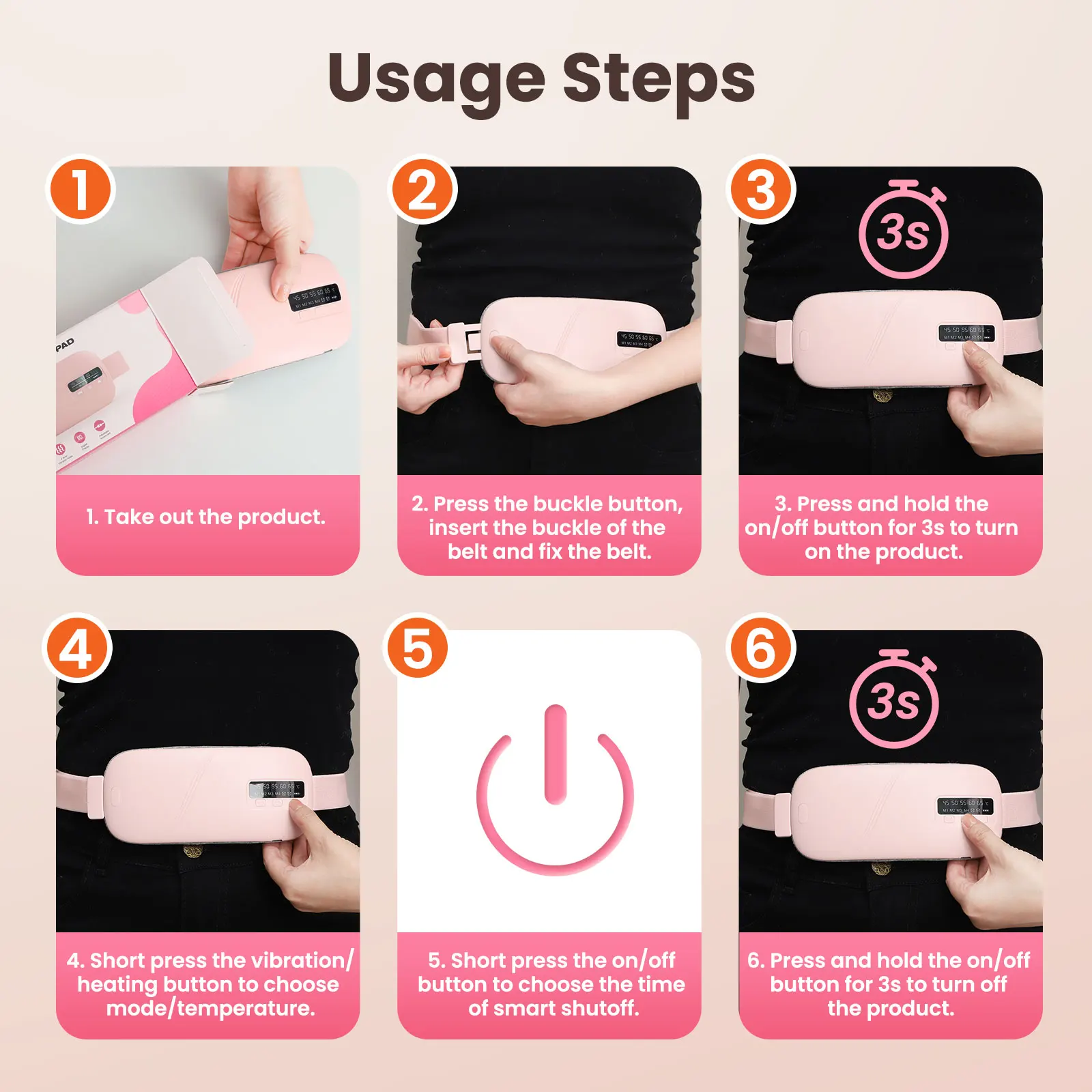 Women's 4 Modes Period Heating Belt Menstrual Abdominal Warmer with Vibration Massage